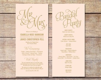 Blush Pink & Gold Wedding Program, Classic Glam, Customizable Program, Romantic Wedding, Elegant Design, Simple Wedding, Printable Program