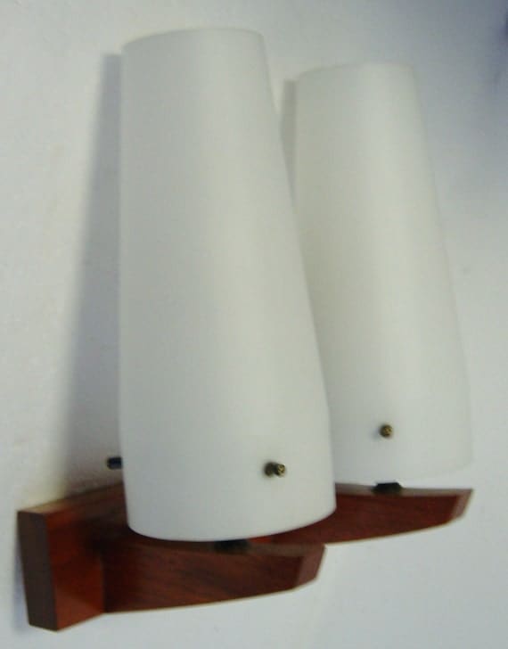 Danish Modern Teak wall lamp with white glass shades