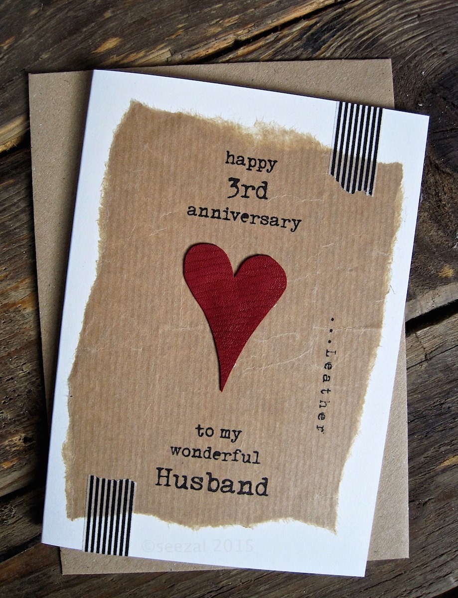3rd wedding anniversary card leather traditional gift handmade