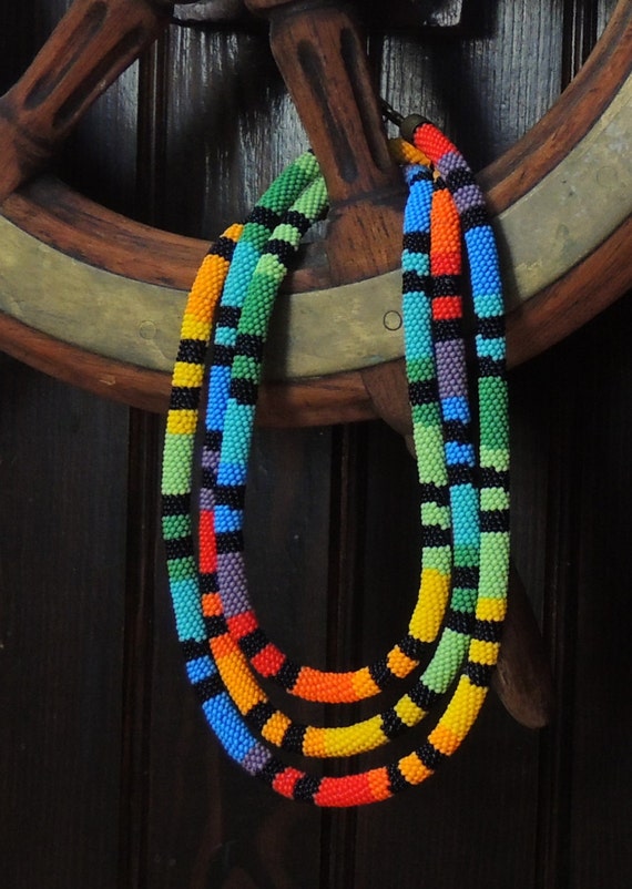 Bead necklace Rainbow Czech beads original gift unique extra long beauty summer