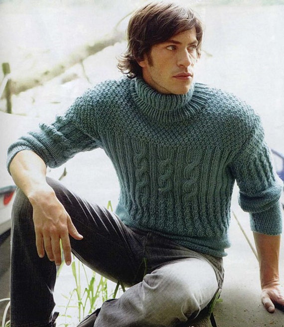MADE TO ORDER turtleneck Sweater aran men hand knitted sweater