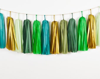 Woods Fairy Tassel Garland, Peter Pan Party, Peter Pan Birthday, Green Garland, Green Tassel Garland, Green First Birthday, St Patrick's Day