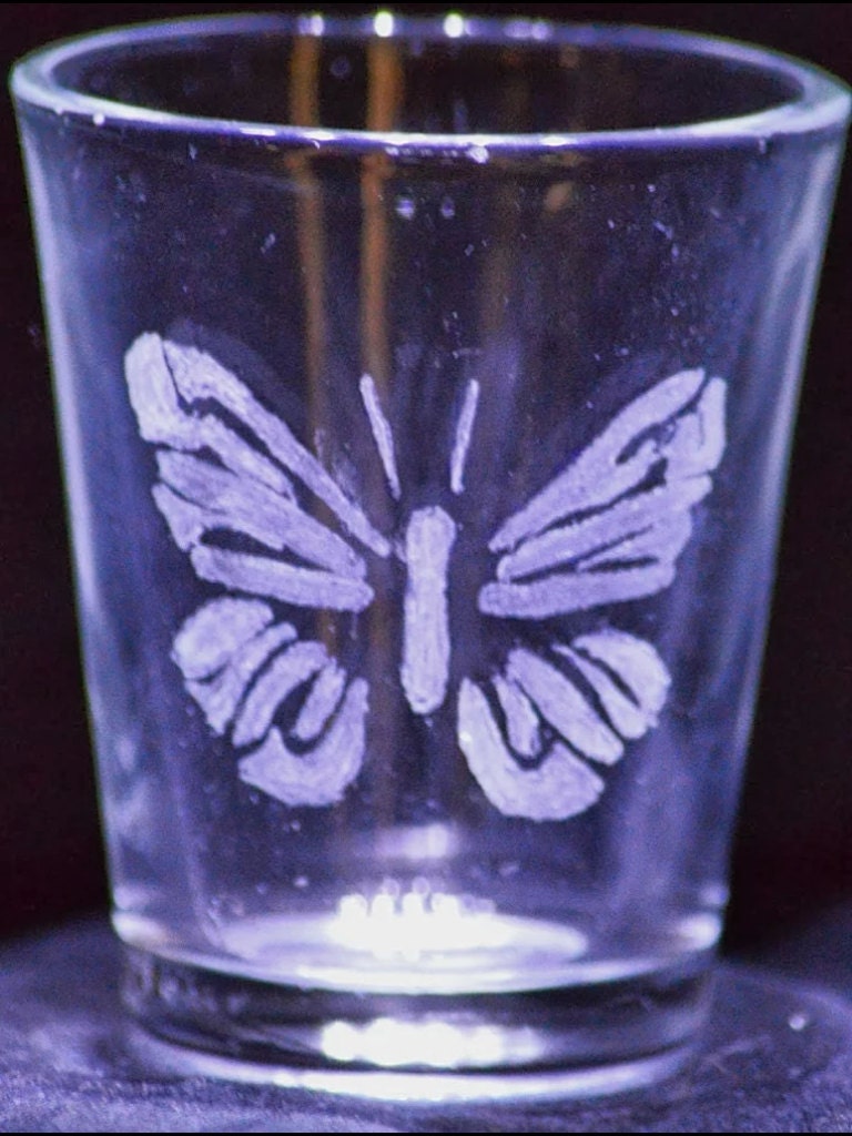 Butterfly hand etched shot glass butterfly hand etched