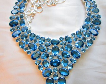 lab-created, GORGEOUS huge Tanzanite bib necklace, silverplated