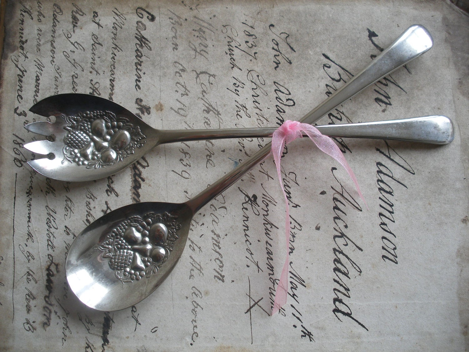 Vintage salad servers, EPNS cutlery, flatware Haute Juice