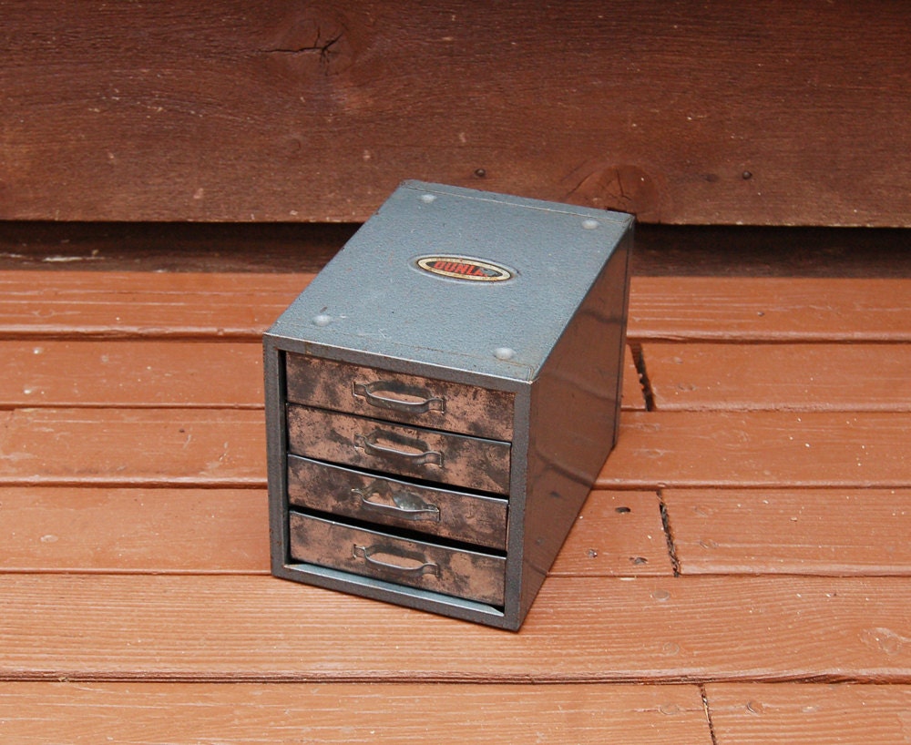 Small Metal Parts Box Industrial Storage Box by PineSpringsCottage