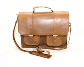 Men's Leather Flapover Briefcase - Crazy Horse Genuine Cow Leather