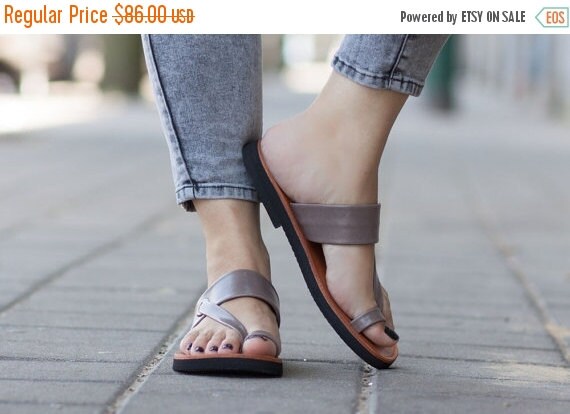 dark grey flat sandals