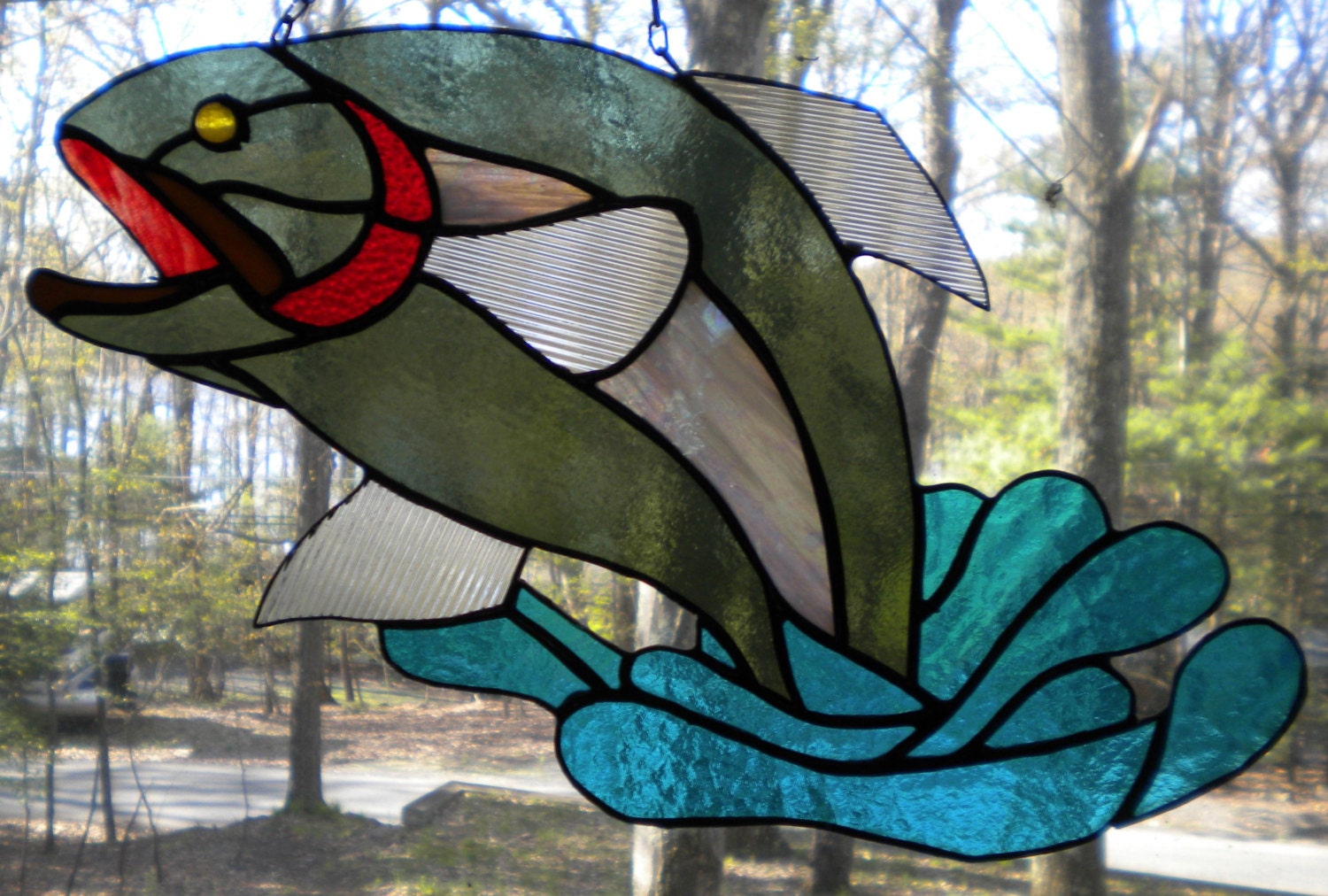 Fish stained glass jumping fish