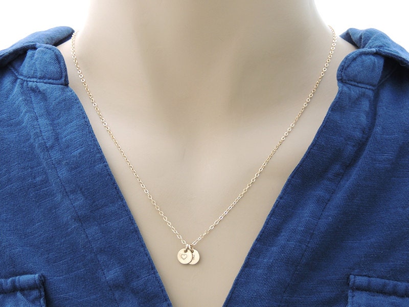 Tiny Initial Circle Necklace. Personalized Gold Disk Necklace.