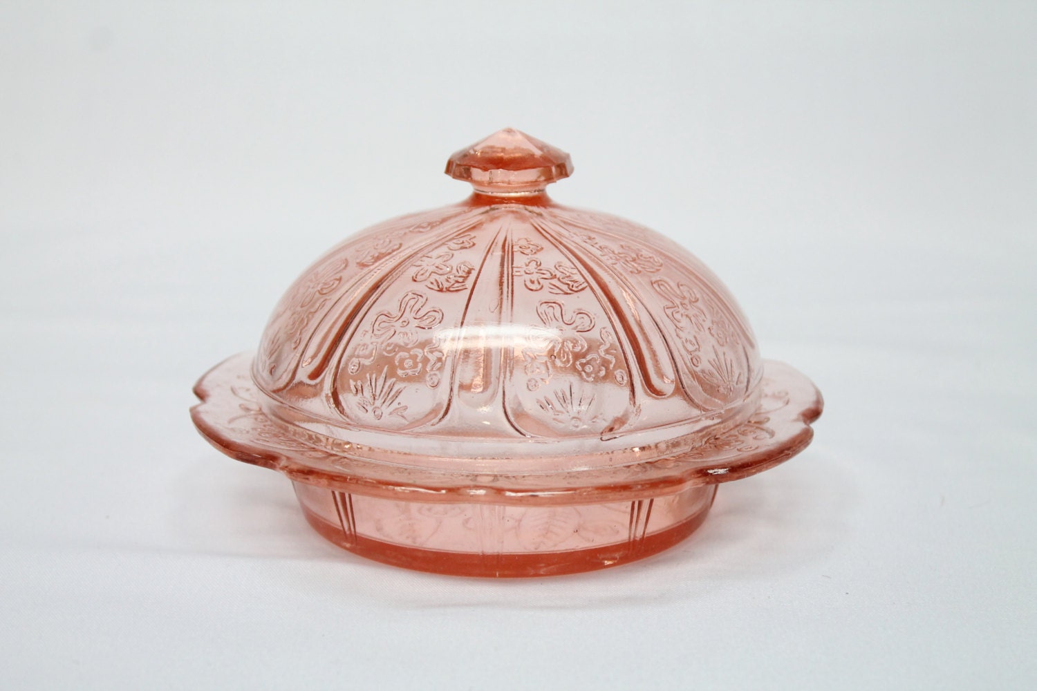 Vitnage Round Cherry Blossom Pink Jeannette Depression Glass Butter 