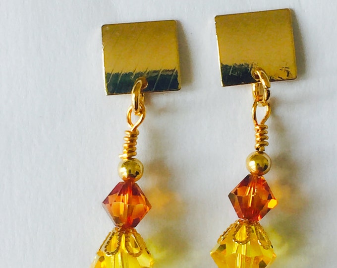 Yellow Swarovski earrings, 18k gold plated earrings, yellow earrings, Swarovski earrings, yellow crystal earrings, golded plated earrings