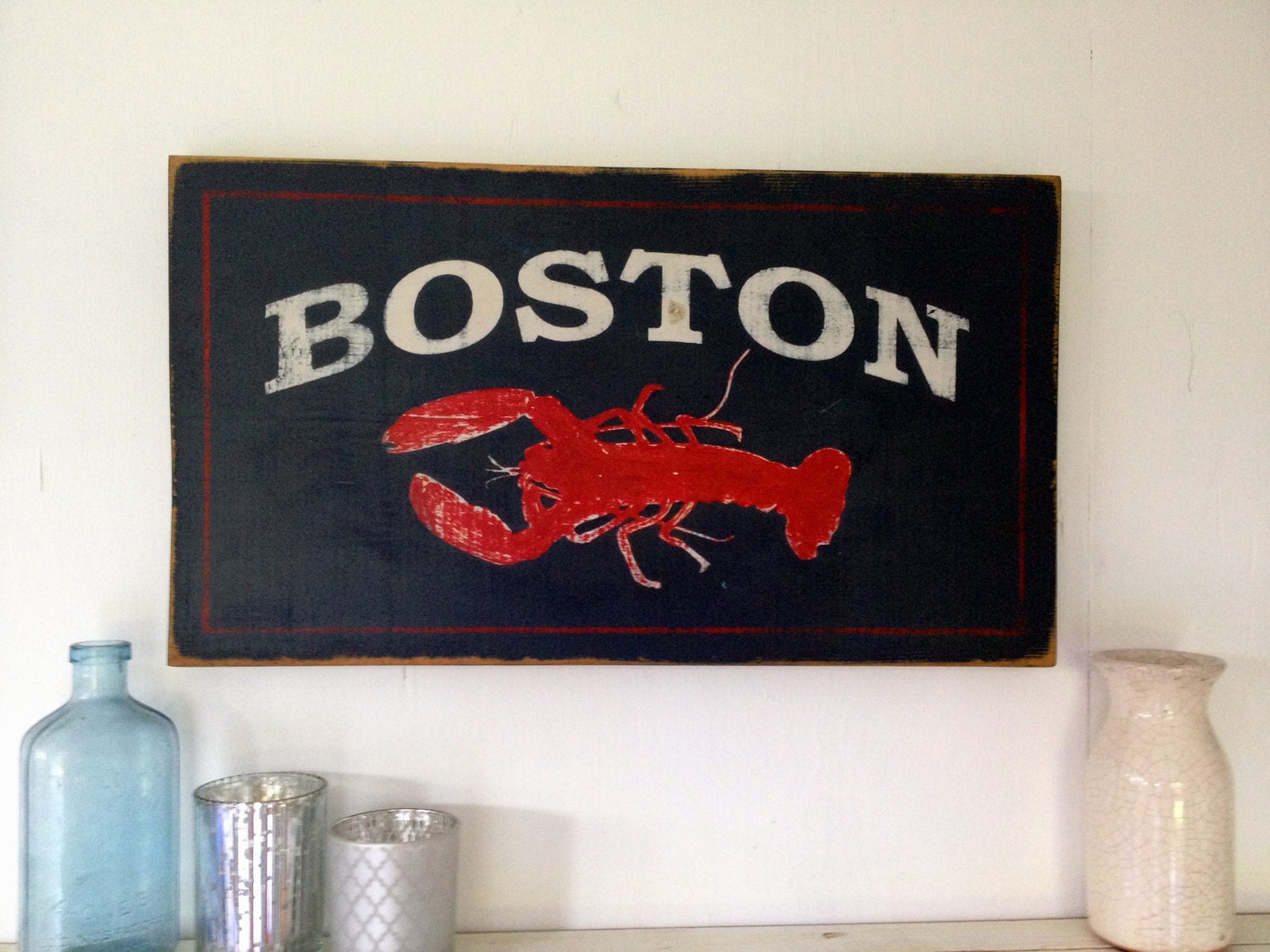 Handpainted BOSTON Wood Sign. Custom Signs. City signs. Shabby