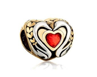 Swan Bead, Gold Charm, Large Hole Bead, European Bead, Charm Bead, Add a Bead, Charm Bracelet, European Charm, Big Hole Bead, Red, Ruby