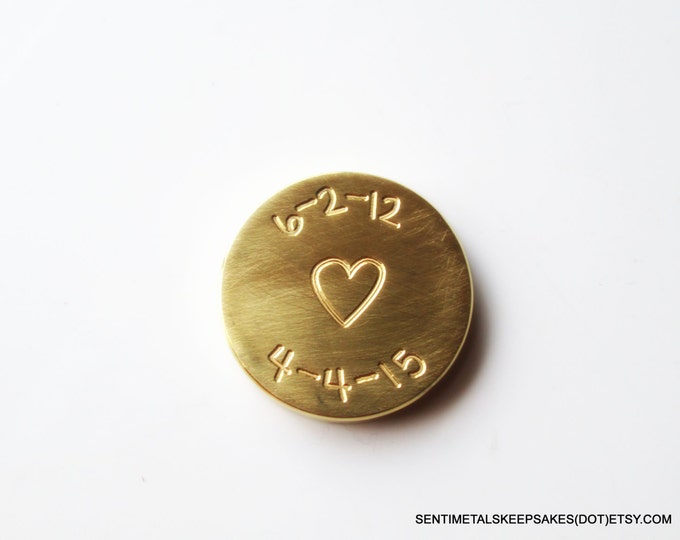 Personalized We Love you Daddy 1.25" Brass Distressed Pocket token, Children's names with heart and infinity charm, alternate metal/finishes
