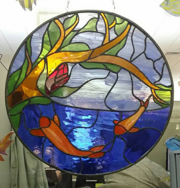 Koi Pond stained glass panel by Floridays on Etsy