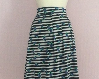 Black & white vintage striped floral a line skirt