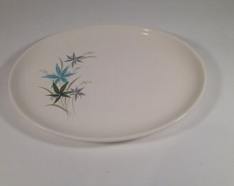 Vintage Serving Platter Turquoise & Green Flowers