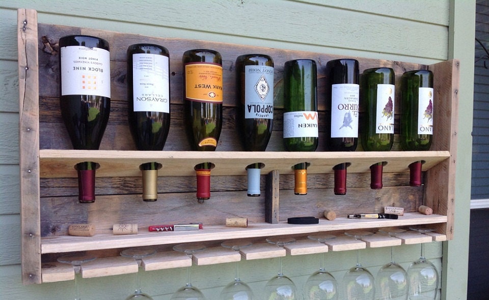 Large distressed upside down bottle wine rack holder