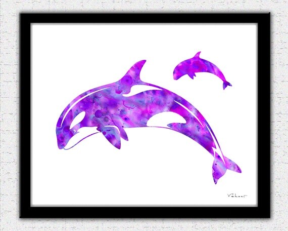 Items similar to Dolphin print, purple dolphins, dolphin painting ...