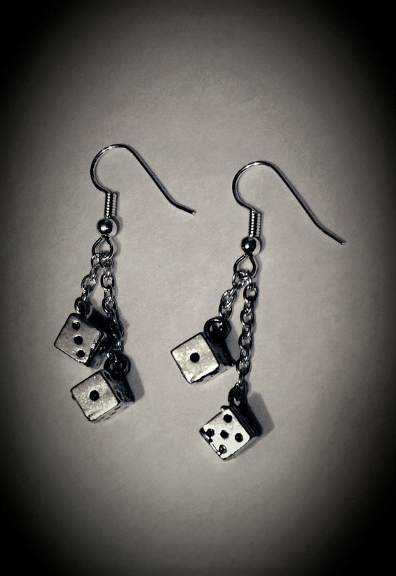 Pair of dice earrings casino charm dangle earrings by nolascraft