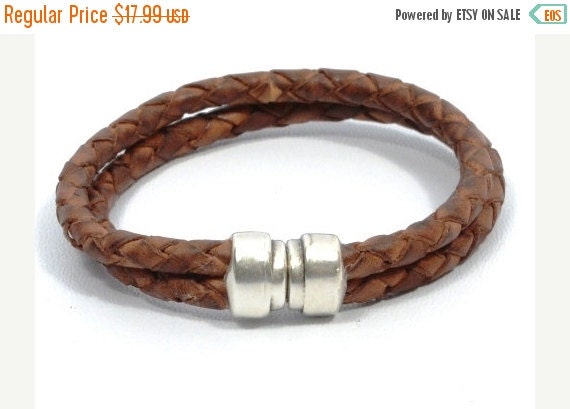 brown braided leather bracelet double strand by CozyDetailz