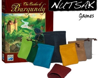 Premier Castles of Burgundy Pouch Bundle - (1) Large Premium 6x9 Draw Bag + (7) Original 4x6 sacks for resources, pieces, and player pawns.