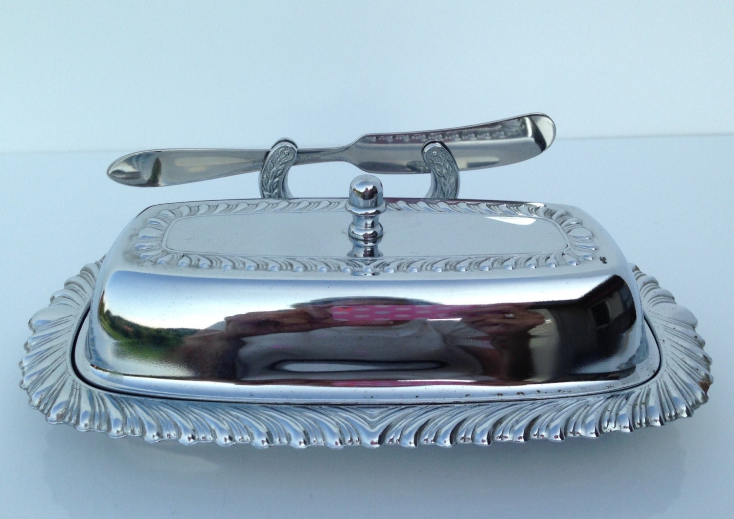 Vintage Heavy Silver Plated Covered Butter Dish with Glass Insert