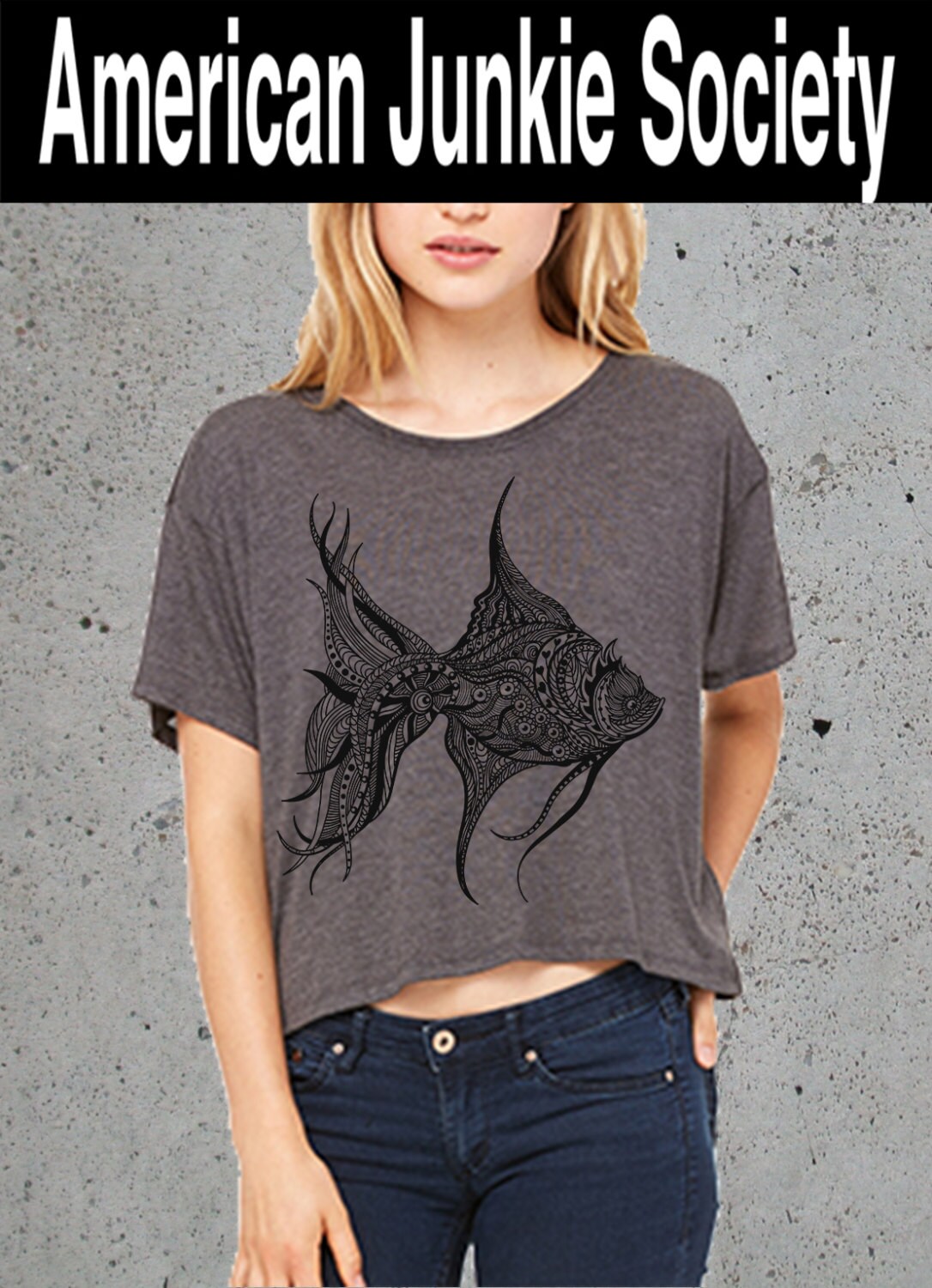 Womens TRIBAL FISH T Shirt Crop TopFishing GiftsNautical