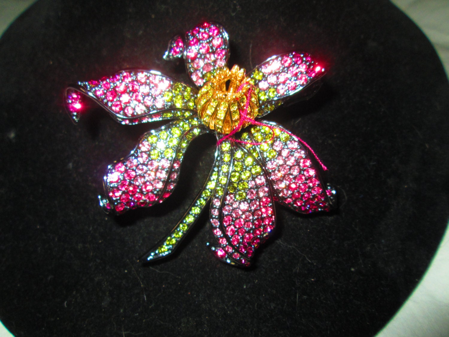 Vintage Very Large Flower Brooch Pin Nolan Miller Pink Green