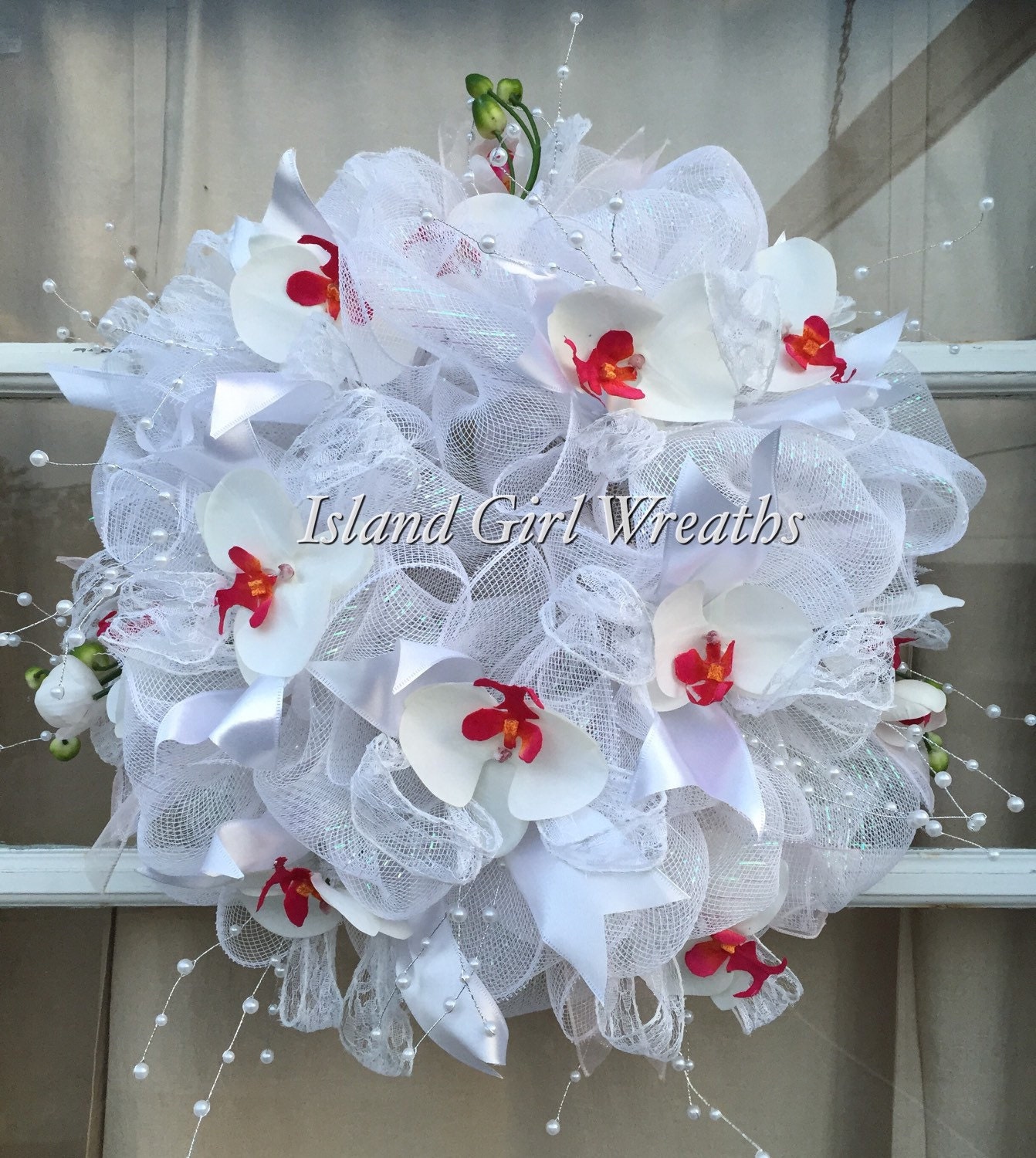 Wedding Deco Mesh Wreath Orchid Wreath Bridal by IslandGirlWreaths