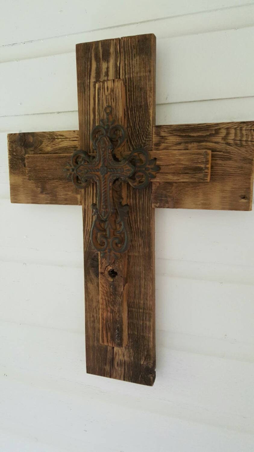 Unique Cast Iron SALE Rustic Cedar Wood Wall Cross Decor