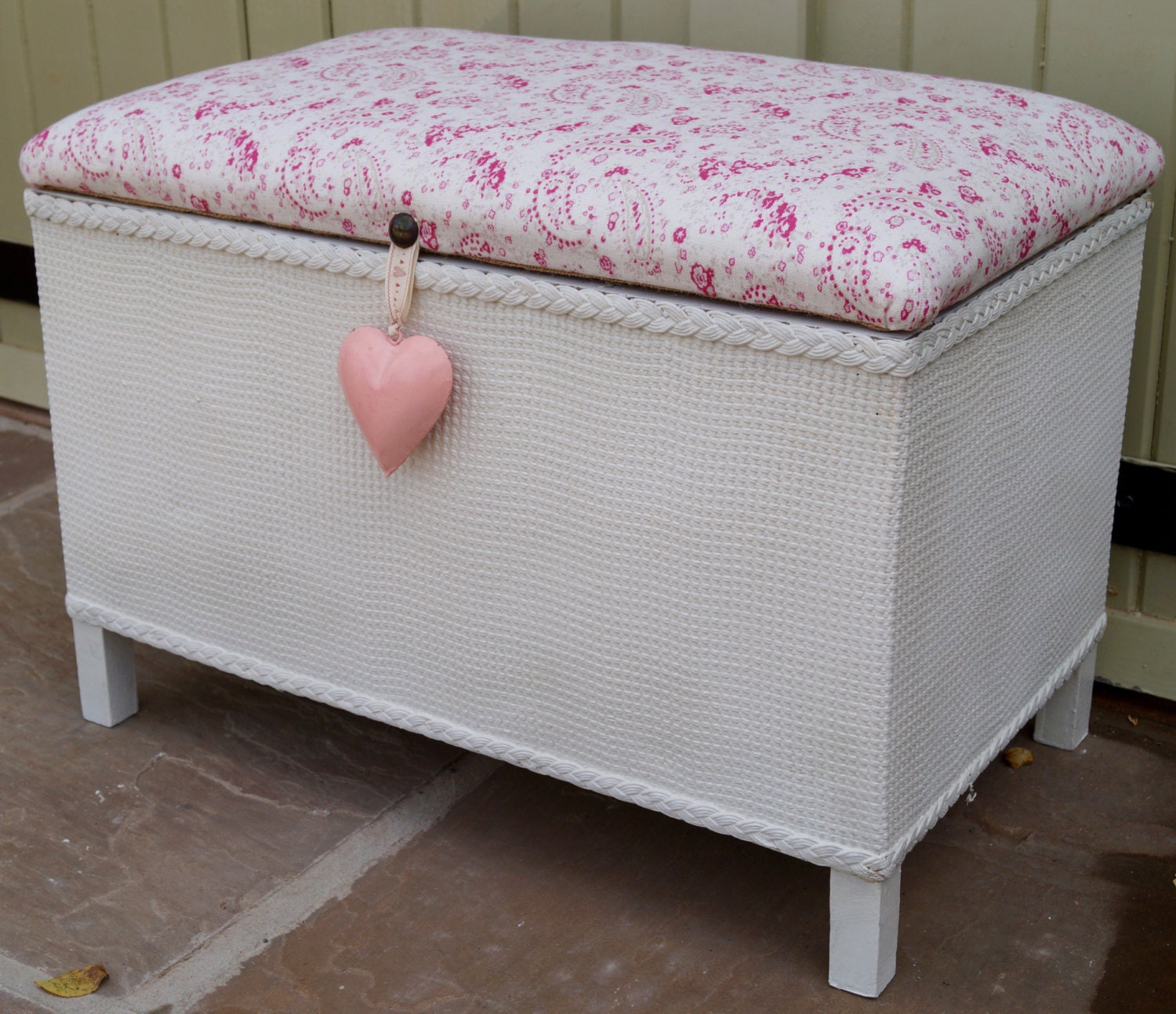 A Vintage French Blanket / Toy Box upholstered in PEONY & SAGE Haute