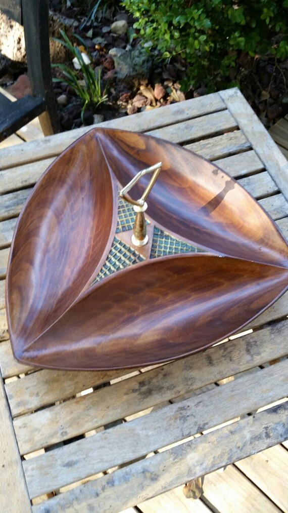 CAL.ORIGINAL Sectioned Nut or Candy Dish with Brass Handle