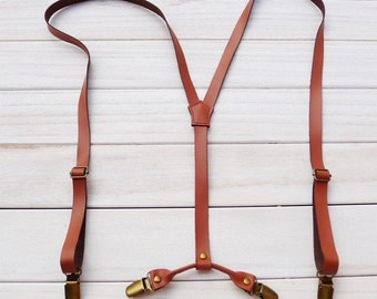 Wedding Suspender.Brown Leather Suspenders.2 cm width.Mens Suspenders.Party Suspenders.Casual Suspenders.Dress Suspenders.Mens Gifts