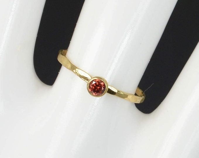 Dainty Solid 14k Gold Garnet Ring, Gold Solitaire, Solitaire Ring, Real Gold, January Birthstone, Mothers Ring, Solid Gold Band, Gold Ring