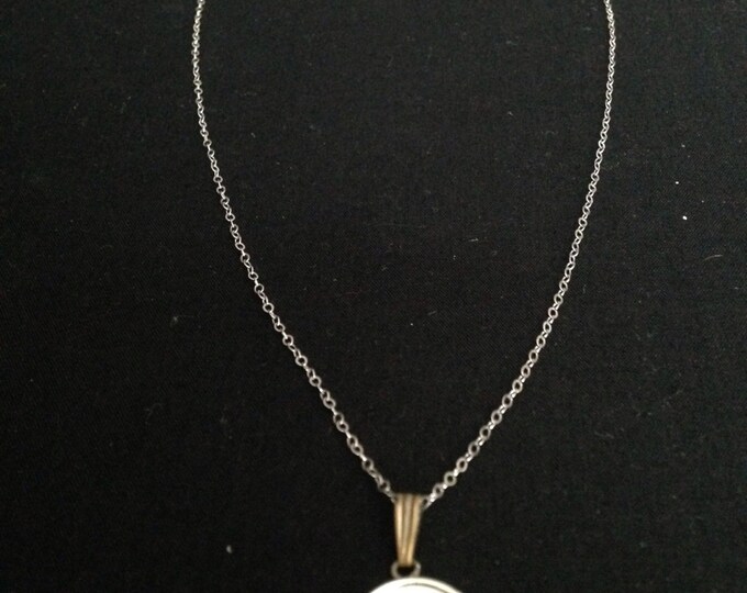 Storewide 25% Off SALE Vintage Mother Of Pearl Round Designer Pendant Featuring Beautiful Sterling Silver Chain Necklace