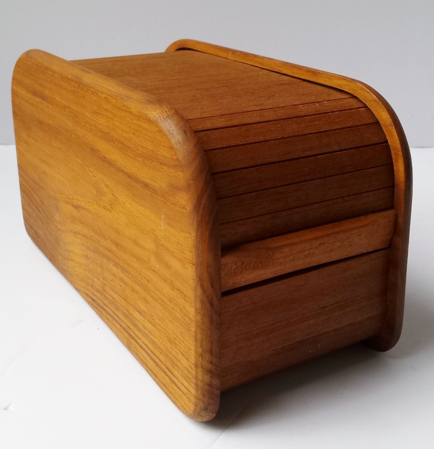 Kalmar Designs Teak Roll Top Storage, Recipe or File Box Haute Juice