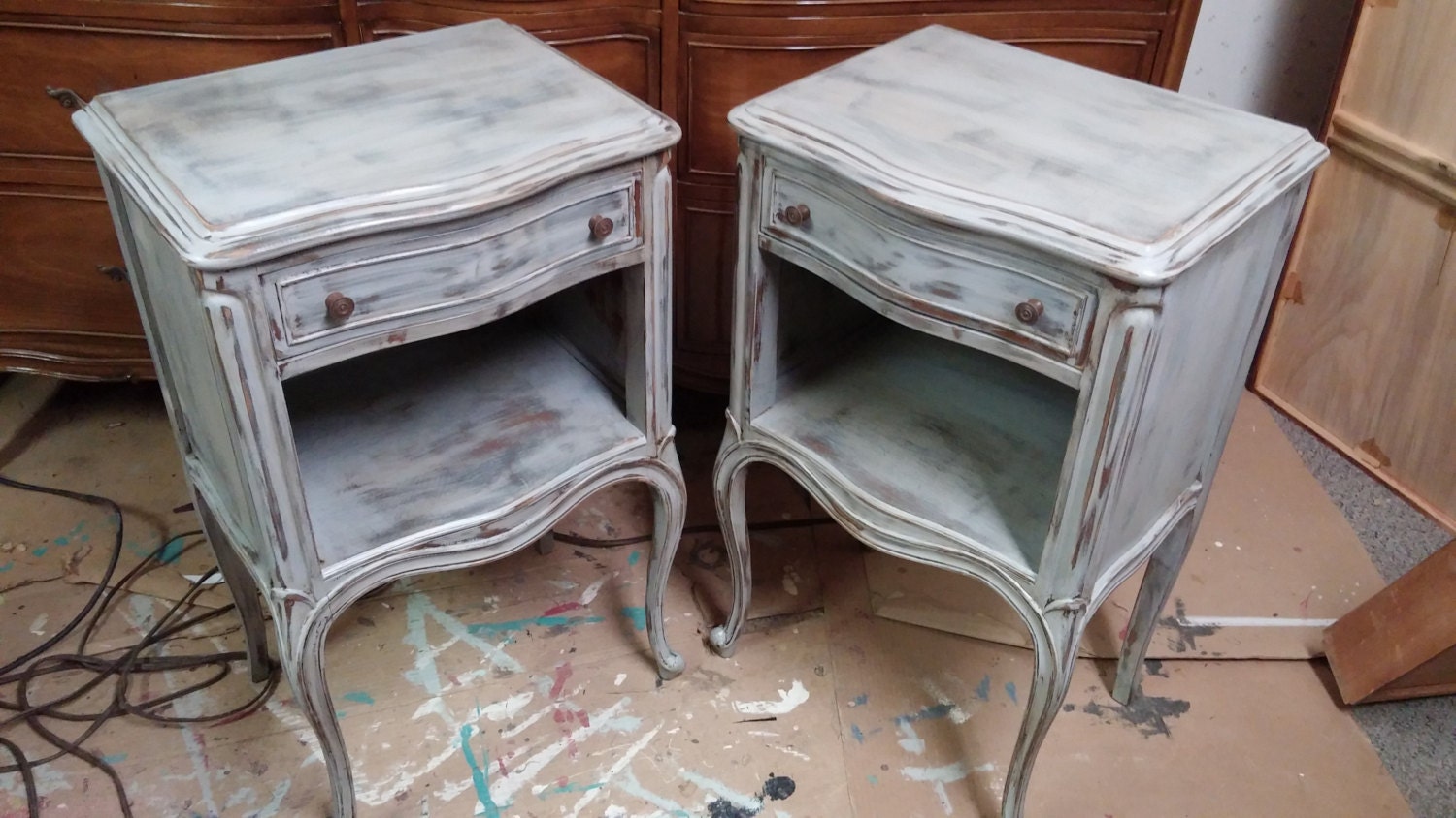 Timeless Vintage Distressed French Provincial Nightstand Set / End