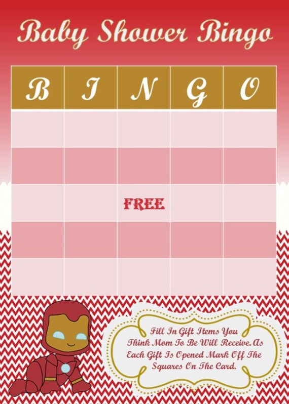 Ironman Baby Shower Bingo Card Iron Man Baby Shower Bingo