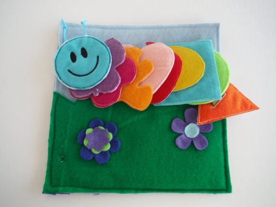 Items similar to Button Stringing Caterpillar Quiet Book Page - Build a ...