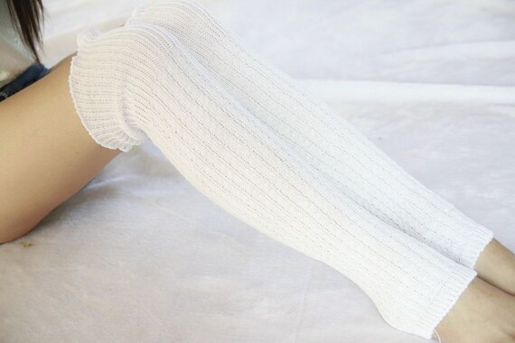 white cotton over the knee socks