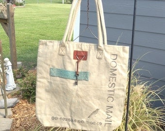 Handmade Vintage Canvas Domestic Mail tote Bag