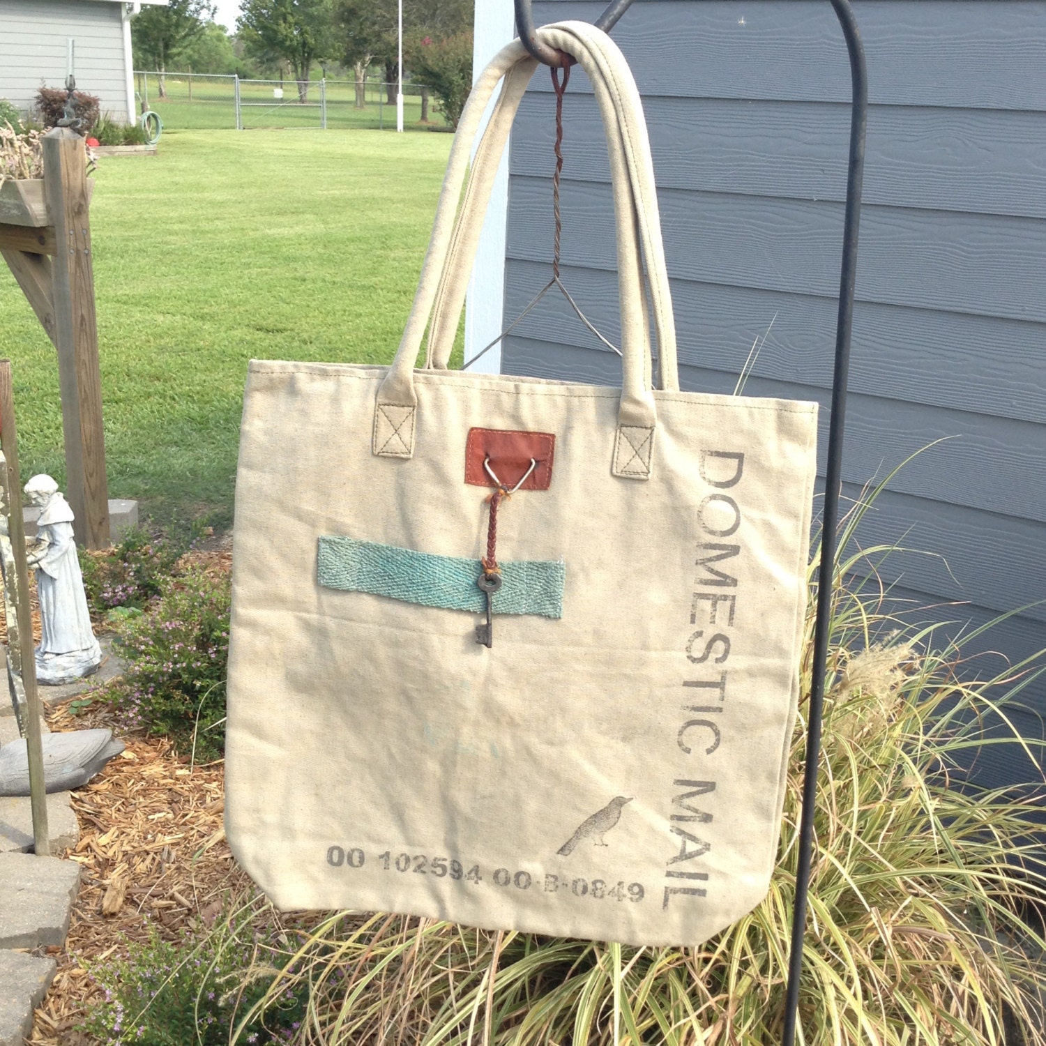 Handmade Vintage Canvas Domestic Mail tote Bag