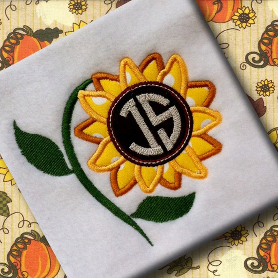 Download Sunflower Monogram Frame Fall Autumn Applique Design Machine