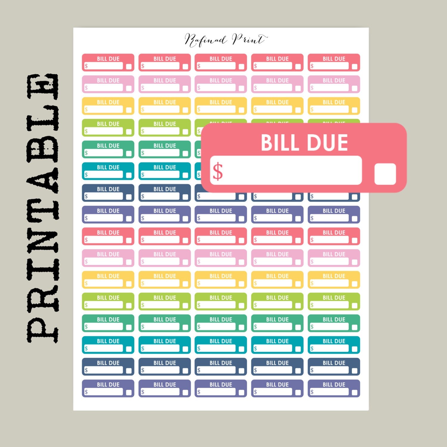 Printable Planner Stickers Printable Bill Due by RafinadPrint