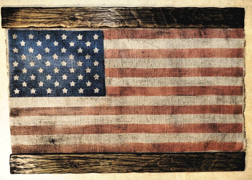 American Flag Decor Artwork Made Of Burlap And Wood American Flag Decor Artwork Made Of Burlap And Wood