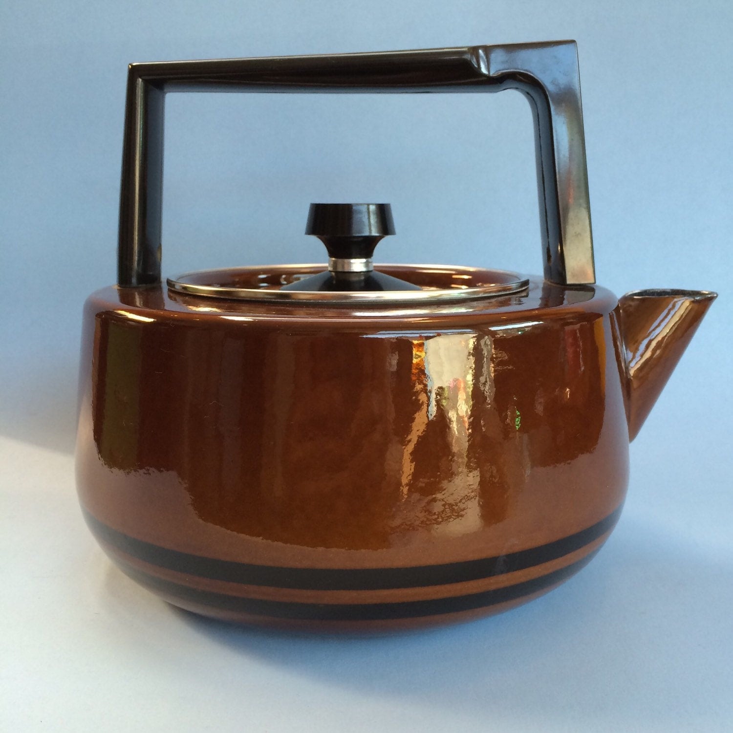 Vintage Dark Brown Enameled Kettle Mid Century Modern Haute Juice