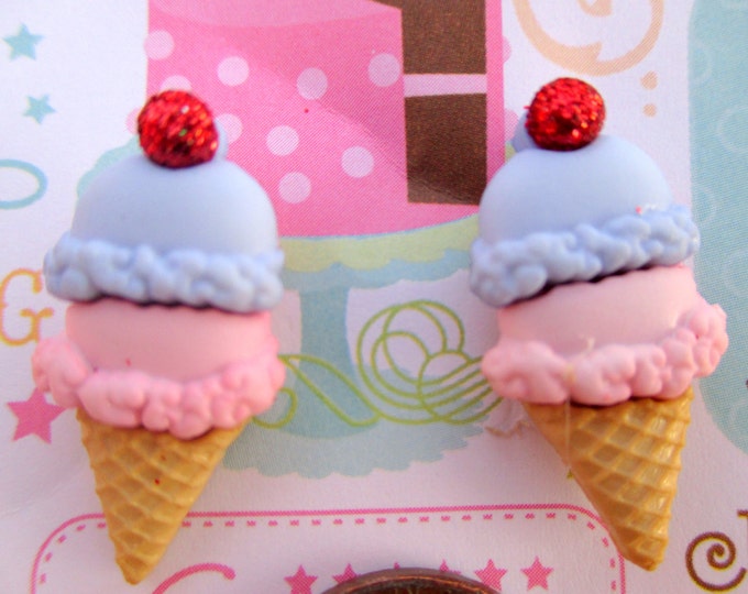 Pink and purple Ice cream cone earrings-childrens jewelry-Food earrings-ice cream studs-Novelty jewelry-kids party favors-earrings for girls