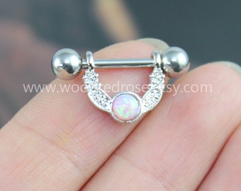 5 colors for choice --Opal Nipple Piercing Jewelry, Fire Opal nipple Ring, Nipple Ring Barbell, 14G,316L Surgical Steel Body Jewelry